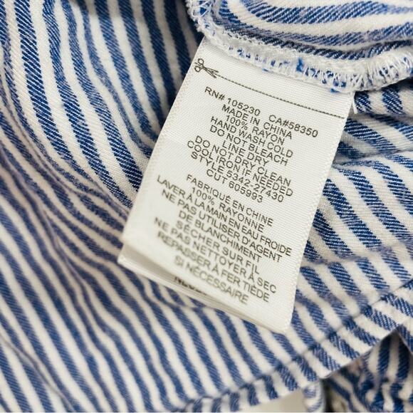 Soft Joie Blue Striped Cropped 3/4 Sleeve Button Down Shirt Womens S Basic Beach - Picture 7 of 8